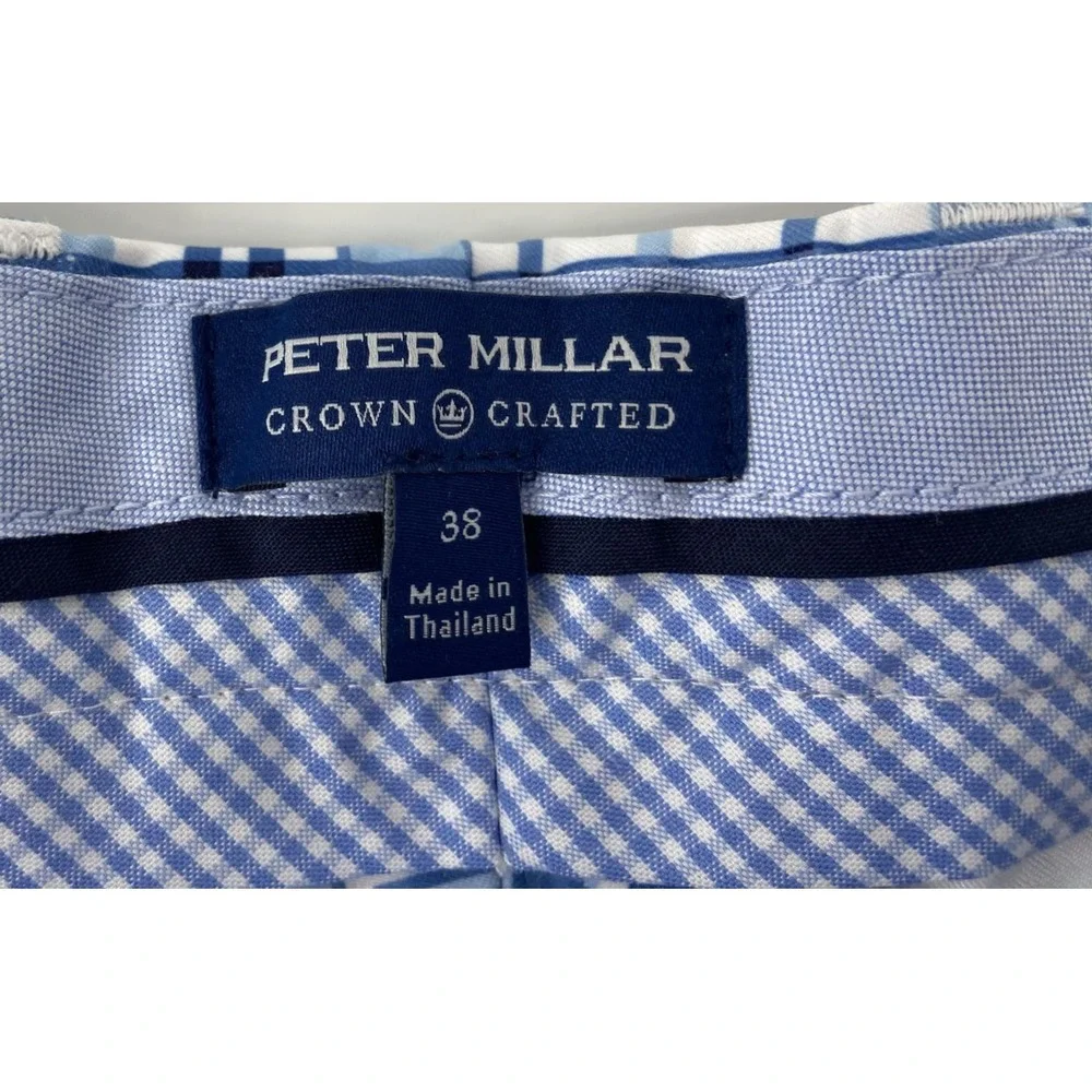 Peter Millar Shorts Mens 38‎ Blue Plaid Crown Crafted Golf Stretch Chino 9